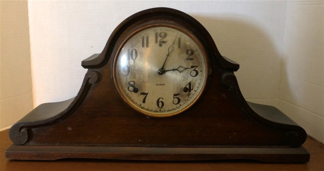 Gilbert Number 27 Mantle Clock in Mahogany Case - Pendulum Inside -Clock Case Measures 10" Tall 20" by 5" 