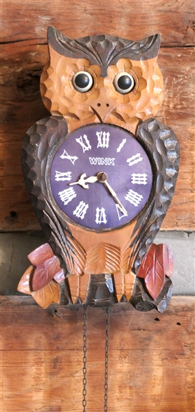 Wink Wooden Owl Weight Driven Clock - Missing Pendulum Measures 10 1/2" Long