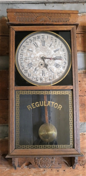 Oak Regulator Wall Clock with Roman Numeral Hours and Second Numbers 