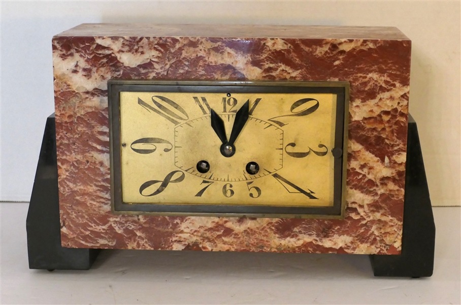 Granite and Black Onyx Mangle Clock - Very Heavy Clock - Missing Front Glass - Clock Case Measures 8" Tall 13" by 3 1/2"