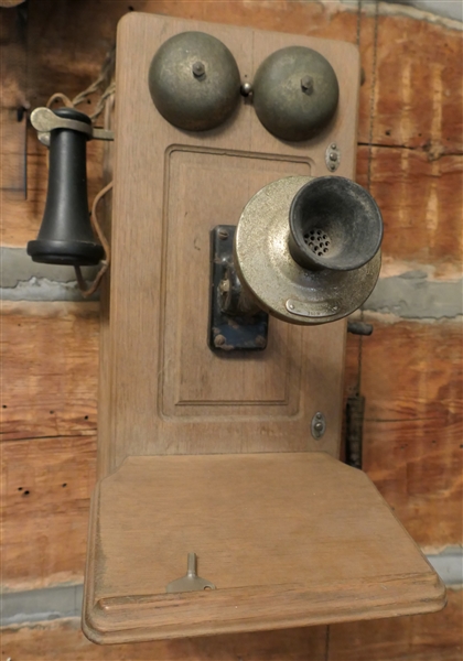 Western Electric Oak Wall Telephone - No. 350 - Works Inside - Metal At Mouth Piece is Broken 