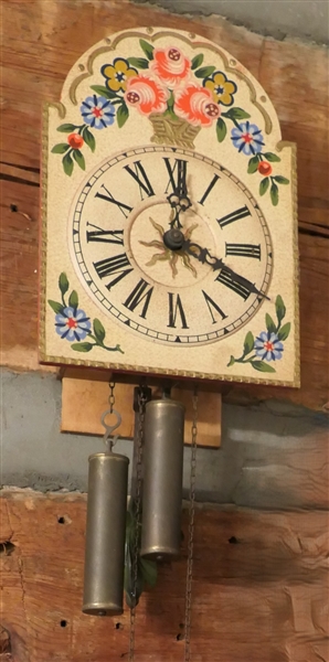 Hand Painted Weight Driven Wall Clock with Weights and Pendulum 