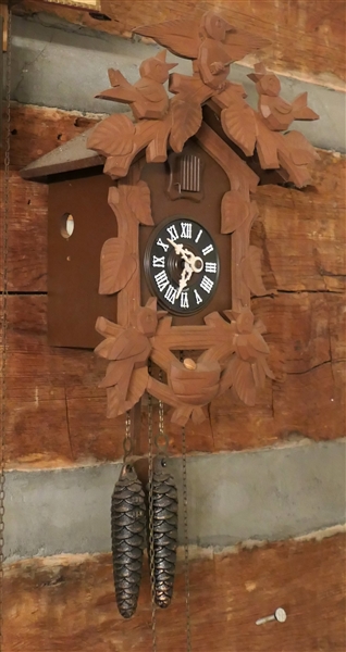 Wood Cuckoo Clock with 5 Birds Adorning Case - Clock Has Weights and Pendulum 