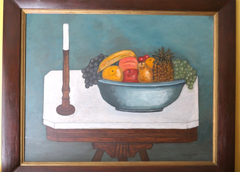 V. Waynick 1974 Still Life Painting on Board - Artist Signed - Framed - Frame Measures 27" By 33" 