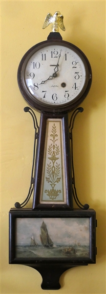 Banjo Clock with 8 Day Compensated Movement - Replaced Eagle Finial - Clock Measures 22" Long