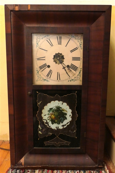 Waterbury Weight Driven Clock in Ogee Case - Reverse Painted Door - Clock Case Measures 25" Tall - With Key, Pendulum, and Weights 