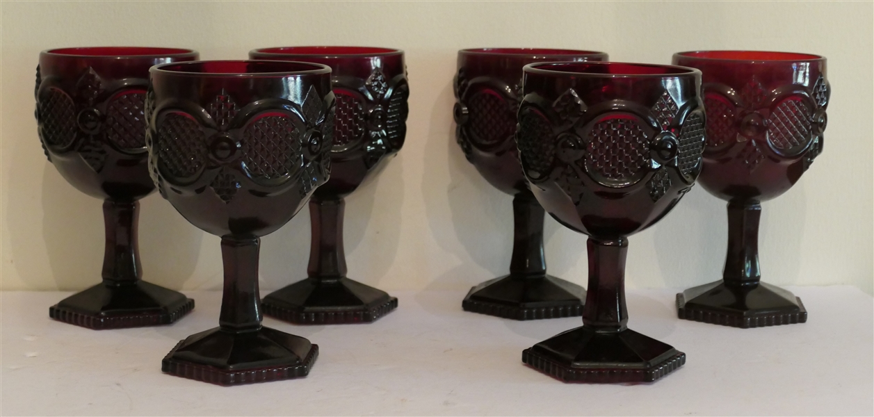 6- Avon Cape Cod Ruby Red 6" Goblets 