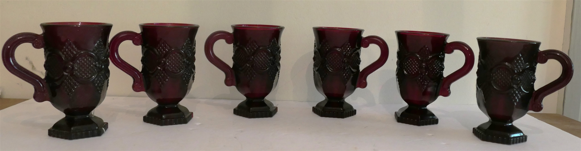 6 - Avon Cape Cod Ruby Red Mugs - Measuring 4 1/4" Tall 