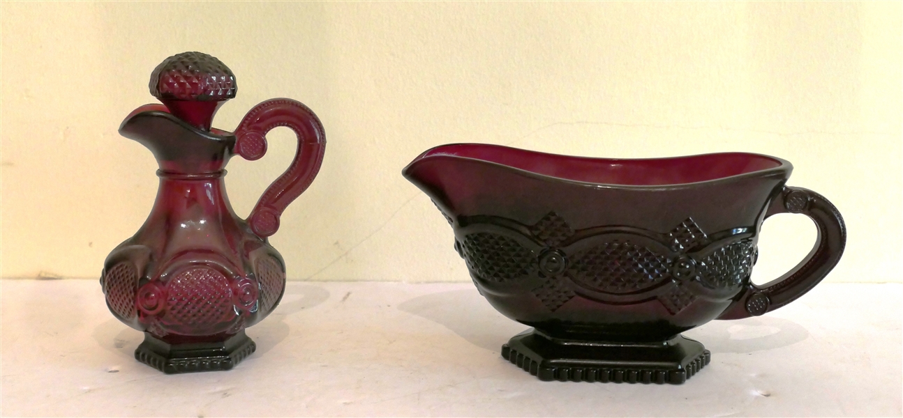 Avon Ruby Red Cape Cod Gravy / Sauce Boat and Cruet 