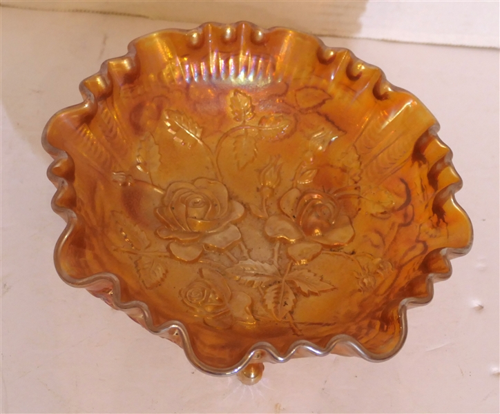 Marigold Carnival Footed Bowl with Fluted Edge by Imperial Glass - Bowl Measures 3" tall 8" Across