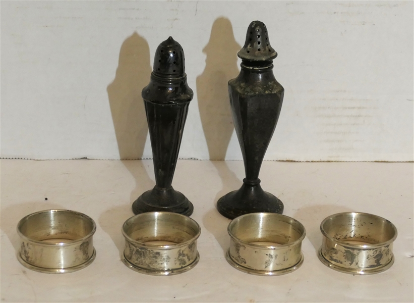 4 Alvin Sterling Silver Napkin Rings and 2 Weighted Sterling Silver Shakers 