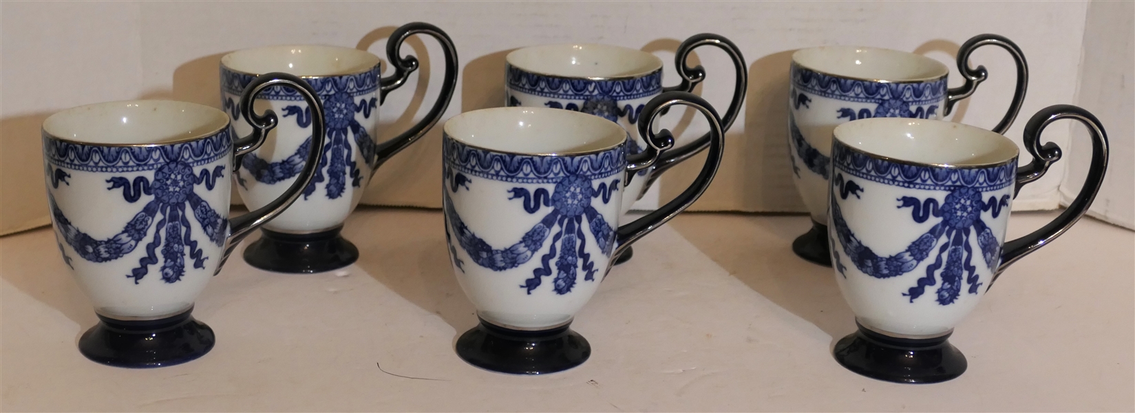 6 Bombay - Blue and White China Footed Mugs 