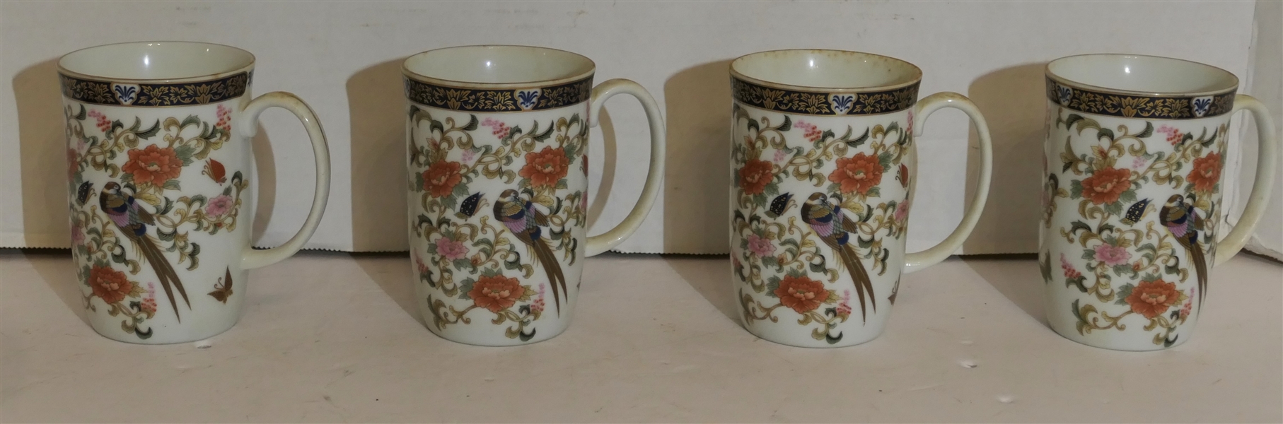 4 - Otagiri Japan Mugs with Pheasant Birds and Flowers 