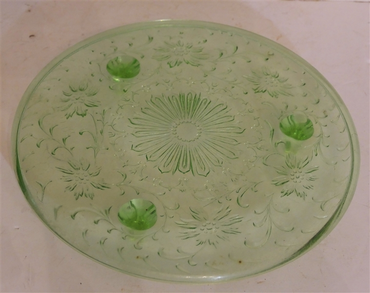 Green Depression Uranium Glass "Sunflower" Cake Plate - Measures 10" Across