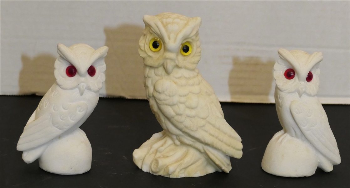 3 Sandstone Carved Owls - Largest Measures 5" Smaller Measure 4" 