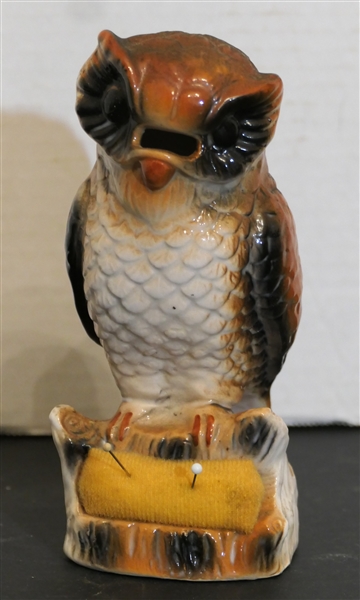 Ceramic Sewing Owl - Pin Cushion with Scissor Holder Above Beak - Owl Measures 6" Tall 