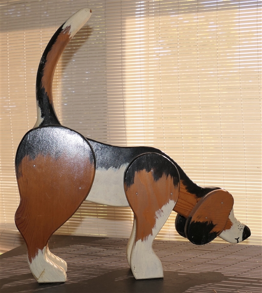 Wood Hunting Dog - Hand Painted - Signed PJ 93 - Measures 19" Tall to Tip of Tail 18" Long