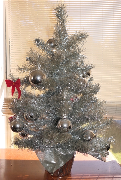 Silver Tinsel Table Top Christmas Tree - Measures 24"