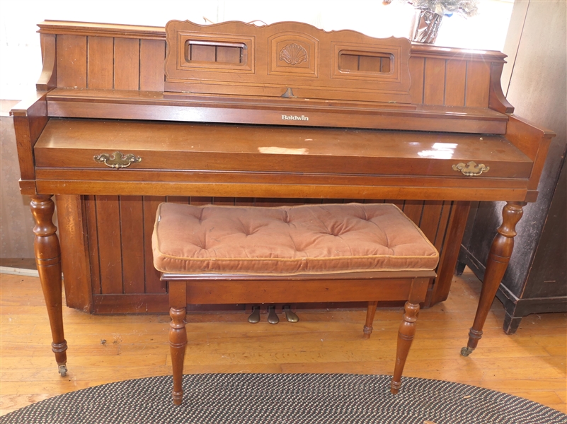 Baldwin Upright Piano with Piano Bench - Piano Serial Number 1114096 - Buyer Must Bring Help to Move