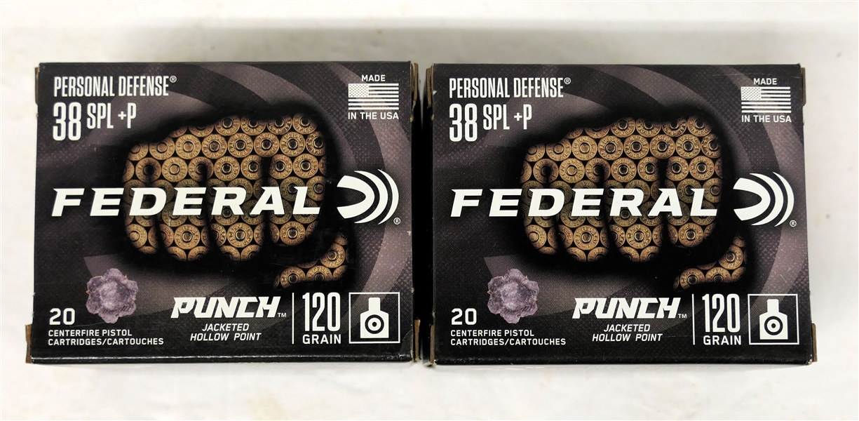 2 Boxes of Federal 38 SPL+P Punch Jacketed Hollow Point Bullets - 40 Total 