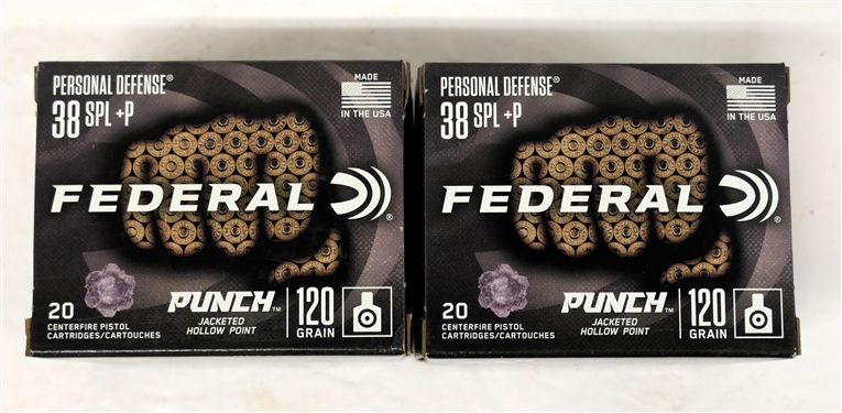 2 Boxes of Federal 38 SPL+P Punch Jacketed Hollow Point Bullets - 40 Total 