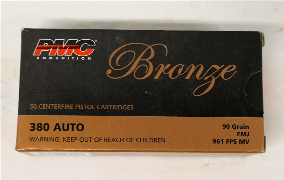 Full Box of 50 - PMC Bronze 380 Auto - 90 Grain FMJ Bullets