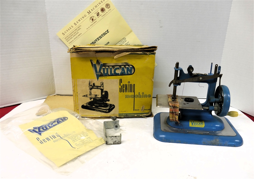 "The Vulcan" Made in England - Childs Crank Driven Sewing Machine - In Original Box with Instruction Manual and Provenance from Sussex Sewing Machines 