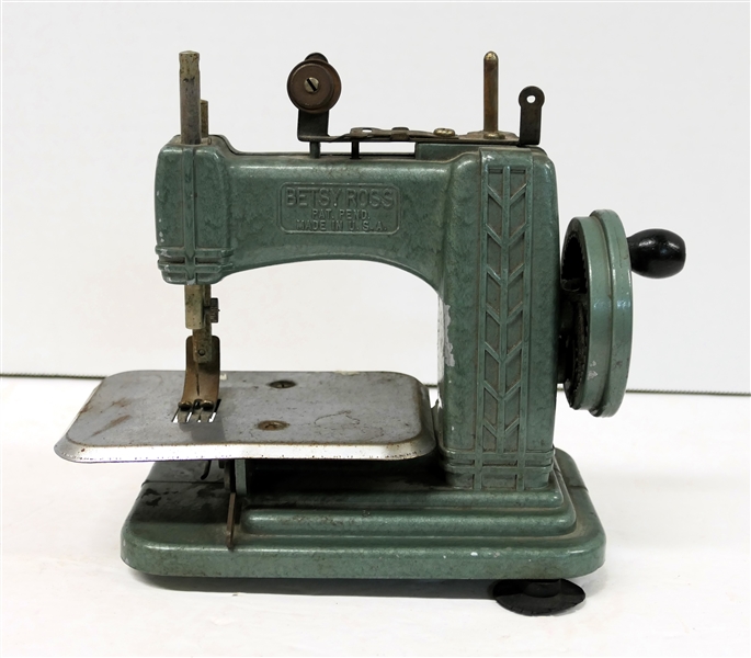 Betsy Ross Childs Miniature Sewing Machine - Made in USA - Crank Driven - Measures 6 1/2" Tall - Missing 1 Rubber Foot 