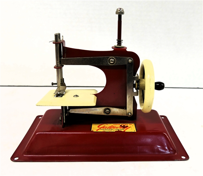 Gateway Engineering Company - Junior Model NP-1 - Childs Metal Sewing Machine - Crank Driven - Original Label - Machine Measures 7" Tall 