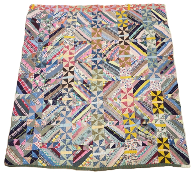 Unusual Mixed Pattern Quilt - Hand Pieced and Quilted - Quilt Measures 83" by 72" 