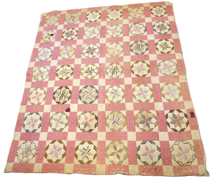 Antique Very Thin Quilt - Pin Wheel Pattern - Some Patched Places - Quilt Measures 82" By 69"