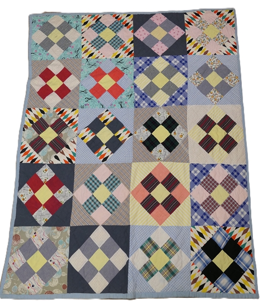 Square Patchwork Quilt - Hand Quilted - Measures 83" by 60"