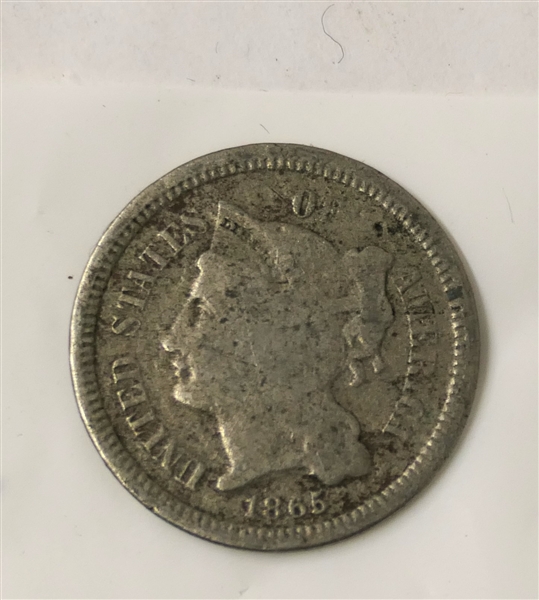 1865 Silver 3 Cent American Coin 