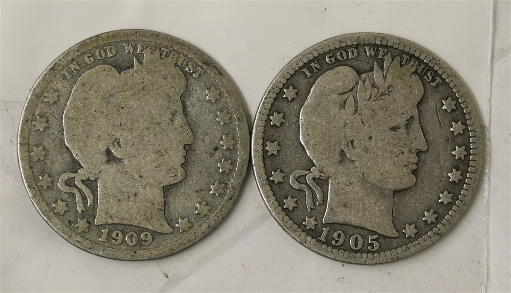 1905 and 1909 Silver Barber Quarters 