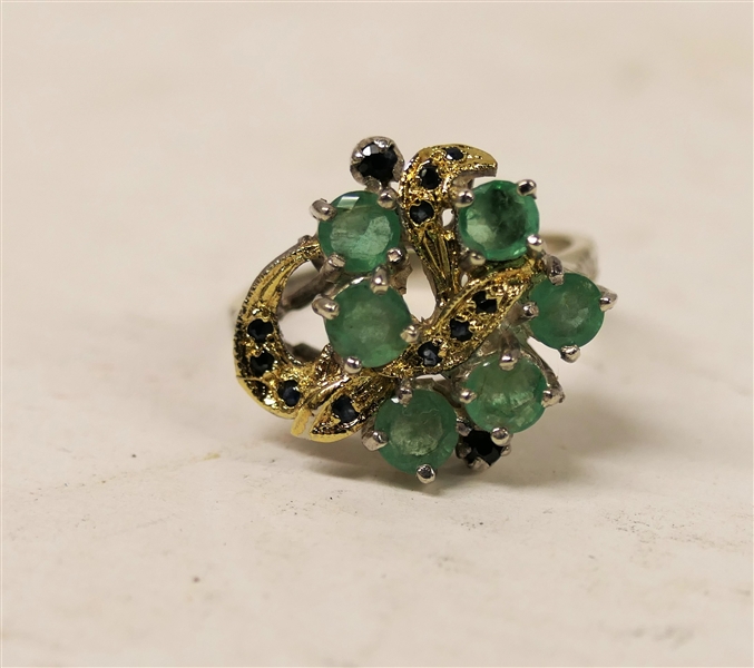 Emeralds and Sapphires Set in 18kt Yellow Gold and Sterling Silver - Size 7 3/4 - Appraised At $3,200 - See Attached Appraisal 