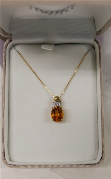 14kt Yellow Gold Necklace with 14kt Yellow Gold Pendant with Citrine Stone and Diamond Accents - Chain Measures 18" Weighs 2.8 