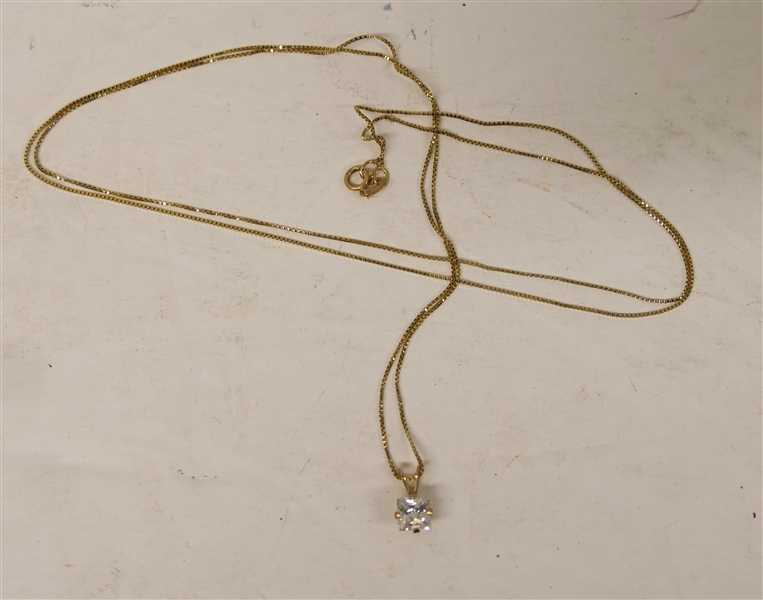 Long 14kt Yellow Gold Necklace with 10kt CZ Pendant  - Necklace Measures 28" - Weighs 1.7 Grams