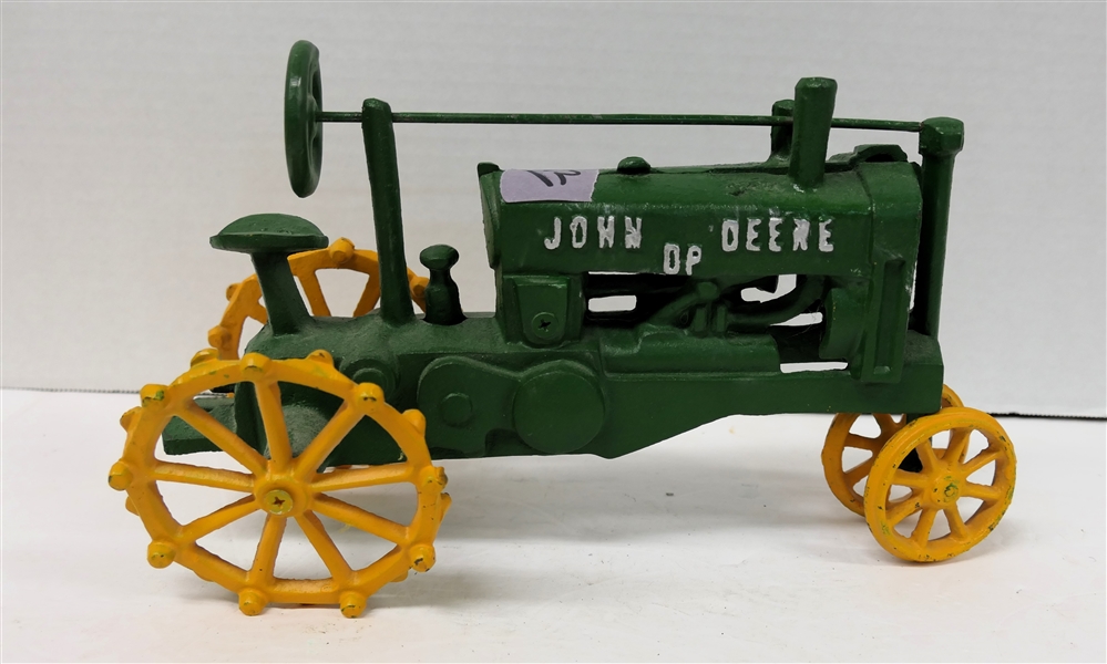 Modern Cast Iron John Deere Tractor 6 1/2" tall 12" Long