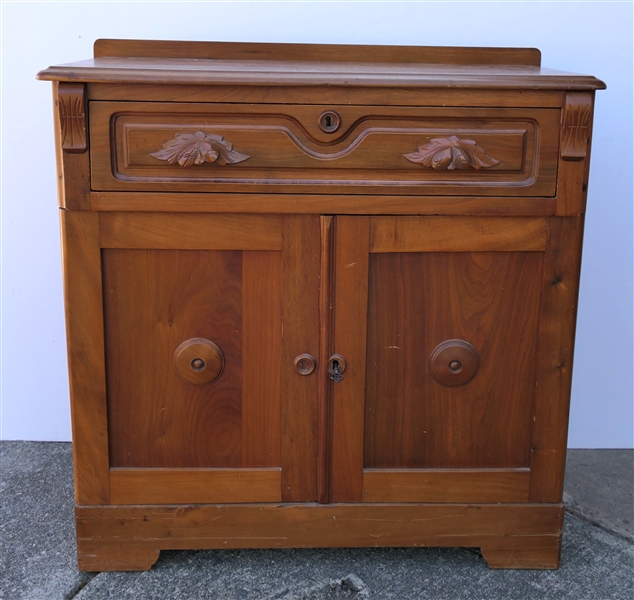 Walnut Wash Stand with Fruit Carved Pulls - Dovetailed Drawer over 2 Doors -Wash Stand Measures 31" Tall 31" by 14" 