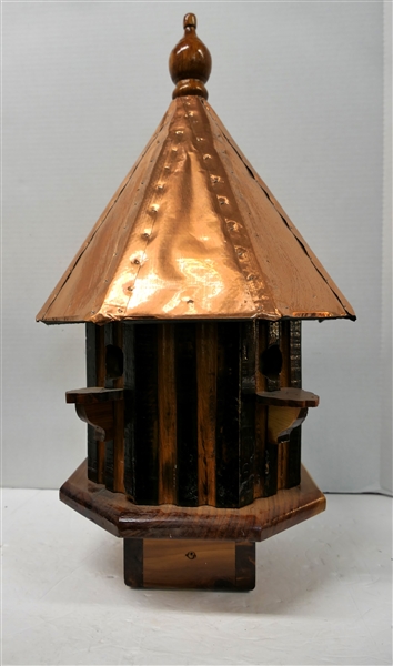 Nice Cedar Bird House with Copper Roof - 4 Divided "Rooms" Inside - Appears Unused - House Measures 25" Tall 