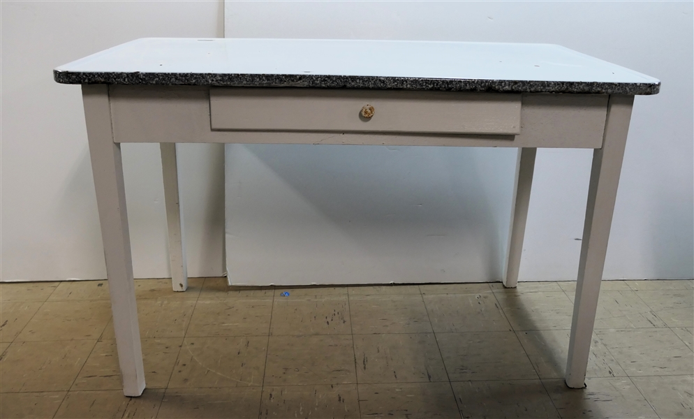 Enamel Top Kitchen Table with Divided Center Drawer - 3 Sections - Table Measures 30" tall 48" by 27" 