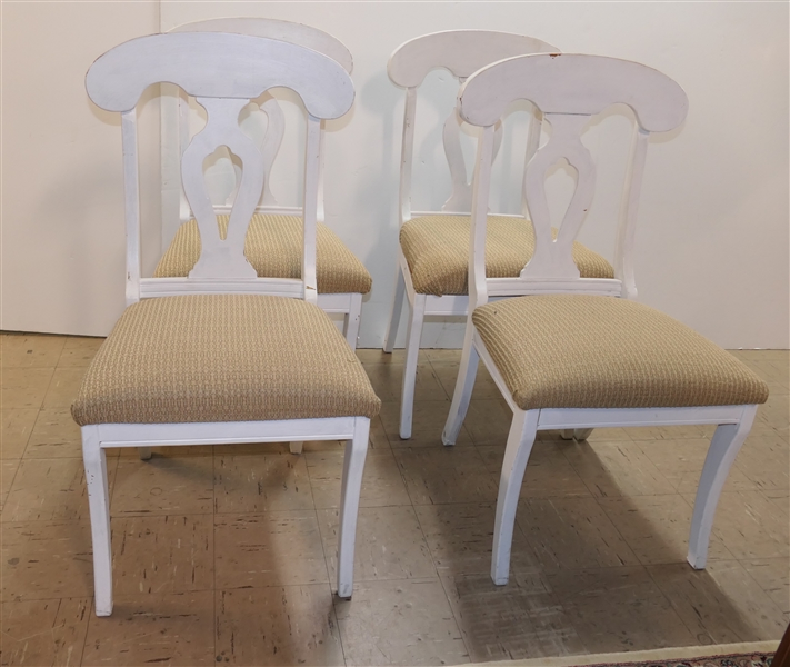 4 White Painted Side Chairs with Gold Upholstered Seats 