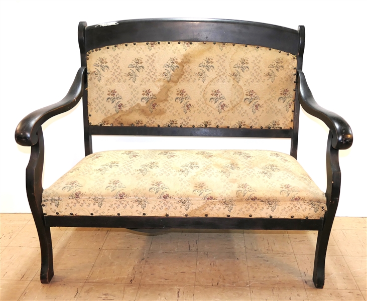 Mahogany Settee - Nail Head Trim - Floral Upholstery - Great Project Potential - Measures 40 1/2" Tall 46" Arm to Arm 