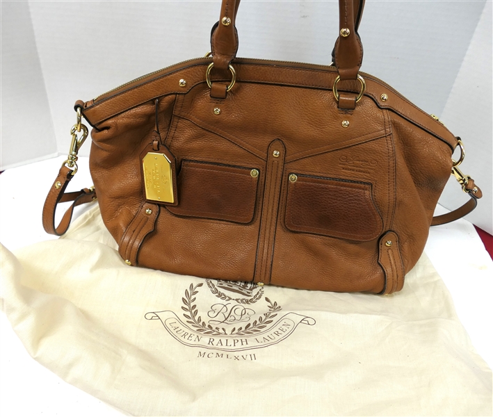 Lauren Ralph Lauren Tan Pebbled Leather Purse - Gold Tone Hardware - With Original Dust Cover 