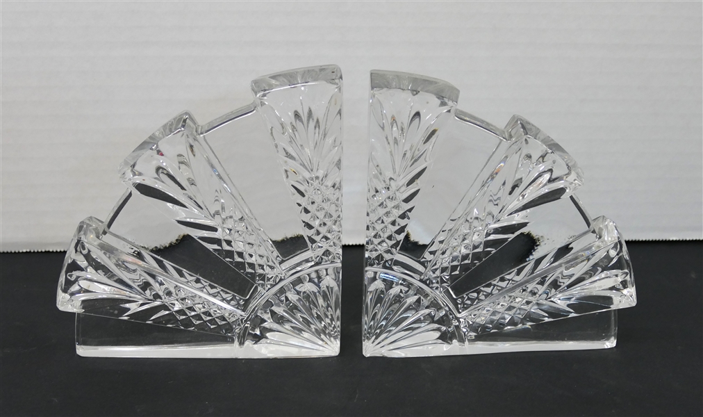 Pair of Shannon Crystal Fan Shaped Book Ends - Each Measures 5 1/2" Tall 