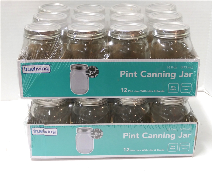 2 Boxes of 12 - True Living Pink Canning Jars - Plastic Sealed