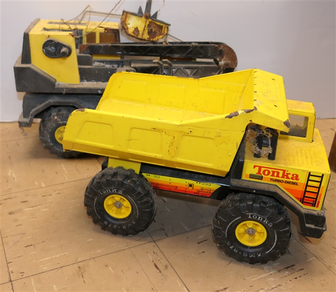 2 Metal  Tonka Construction Trucks - Dump Truck and Well Played With Crane Truck 