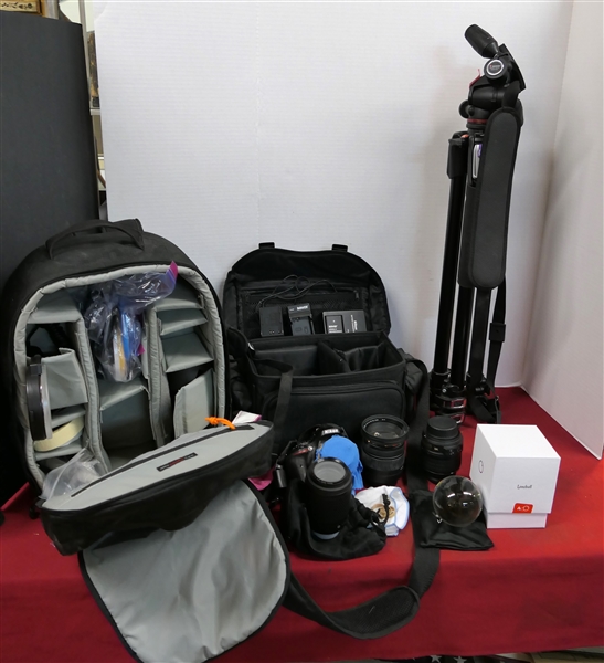 Nikon Digital Camera Setup - Nikon D5200 Body, Nikon 55-200mm Lens, Sigma DC 17-50mm Lens, Nikon DX 18-55mm Lens, Batteries, Chargers, Lensball, Tripod and 2 Carrying Cases 