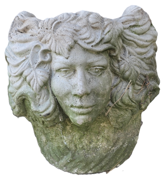 Beautiful Concrete Planter - Womens Faces with Flowing Hair on Both Sides - Planter Measures 14" tall 14" Across