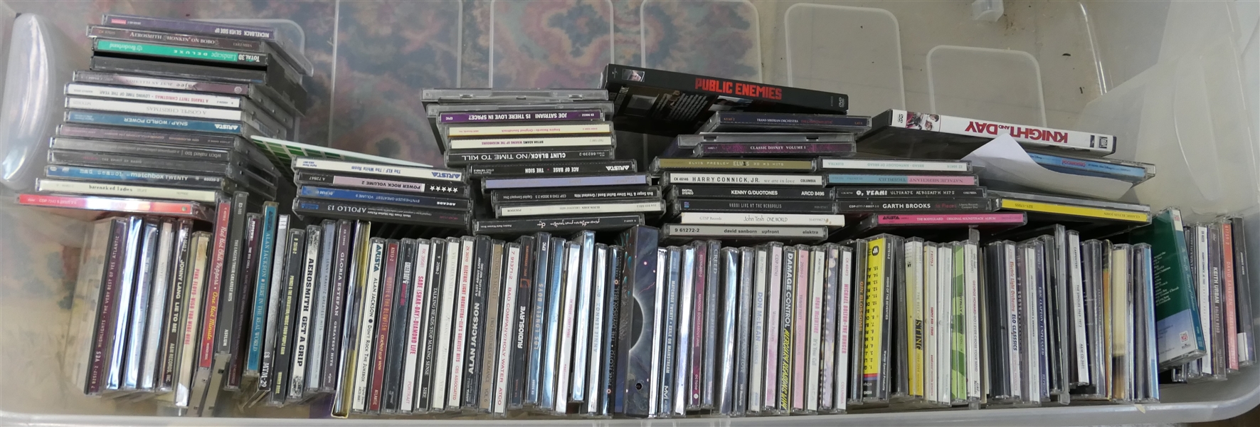 Underbed Storage Box Full of Music CDs Many Various Artists including Johnny Cash, Aerosmith, Natalie Merchant, Def Leopard, Disney, and Many Many Others